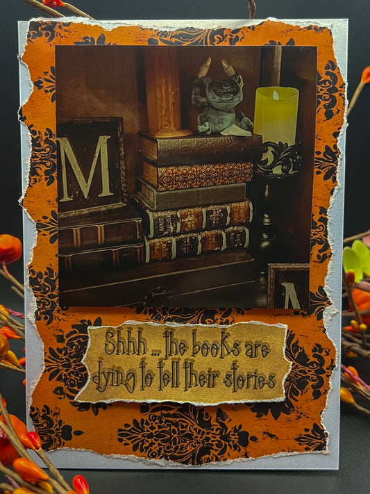 Whispering Books Greeting Card – Haunted Whispers Collection